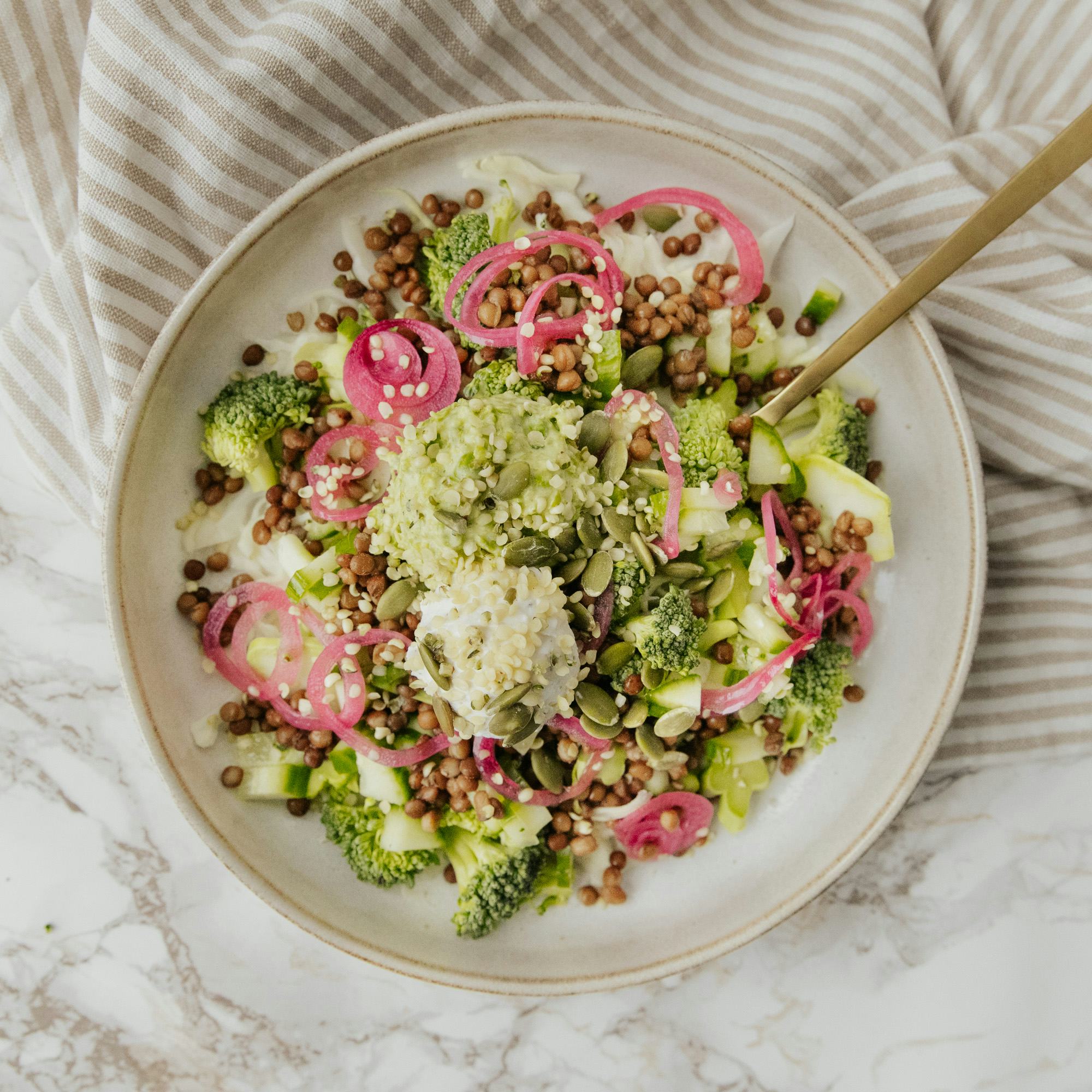 Lentil Bowl With Minty Green Pea Cream