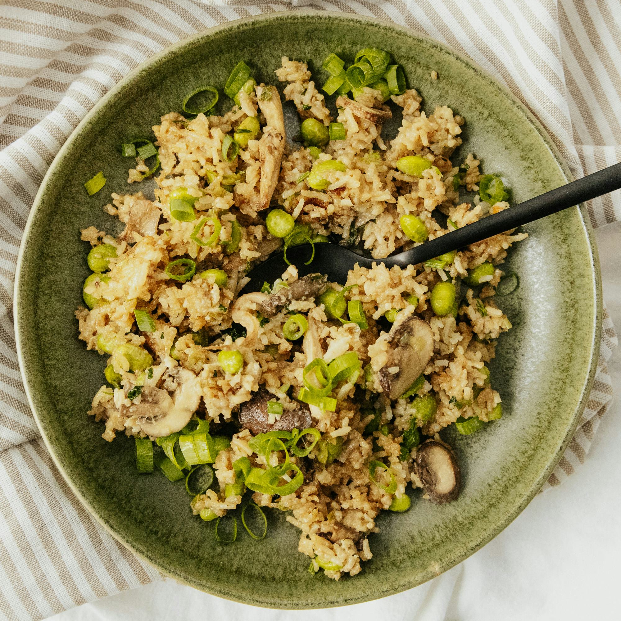 Quick Mushroom And Soybean Fried Rice