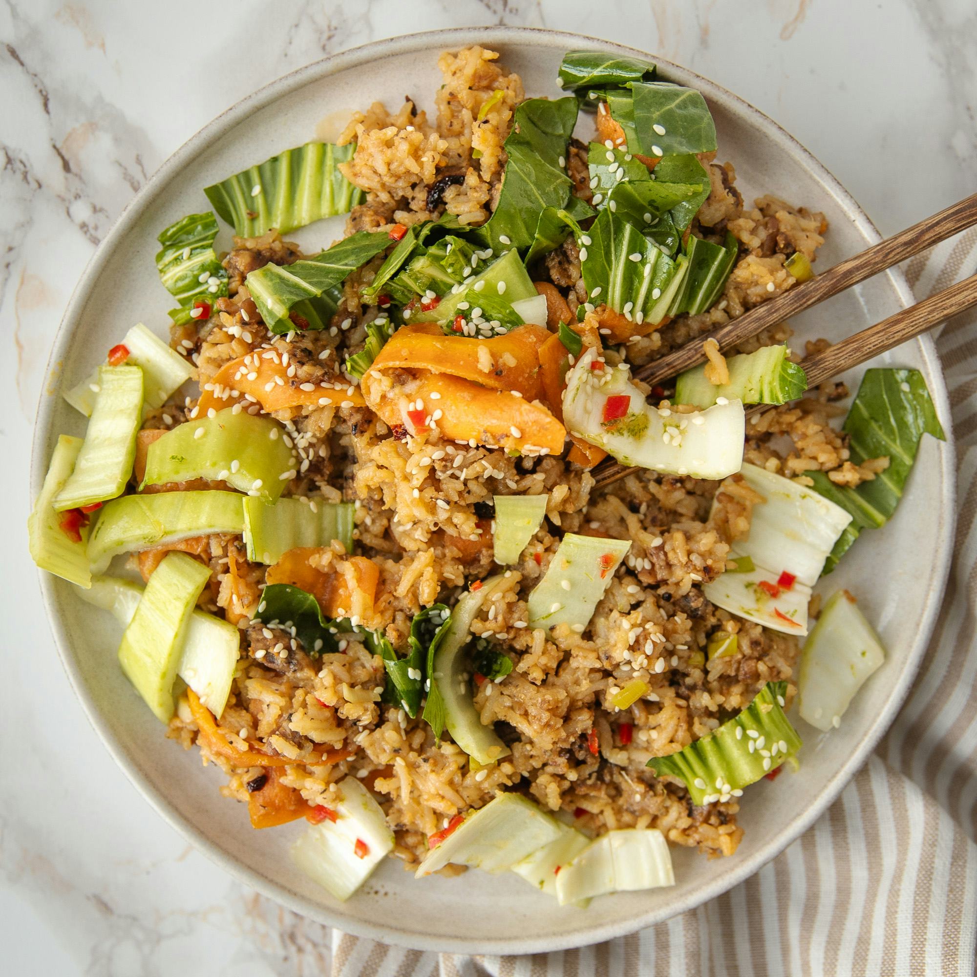 Sweet And Spicy Fried Rice With Sour Pak Choi